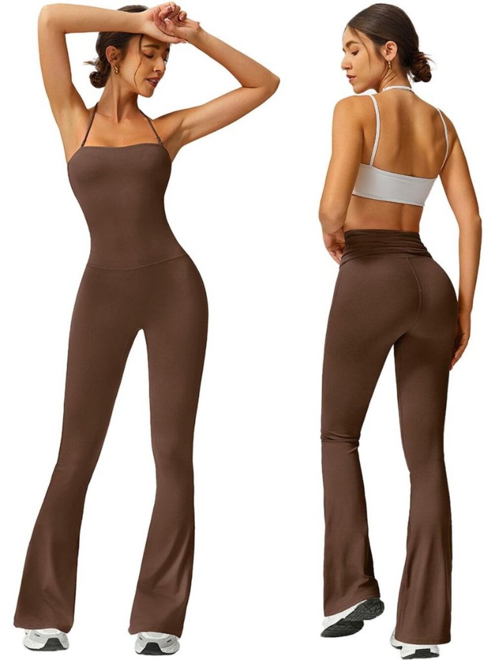 Women's Halter Flare Leg Yoga Jumpsuit, Bootcut Workout Onesie